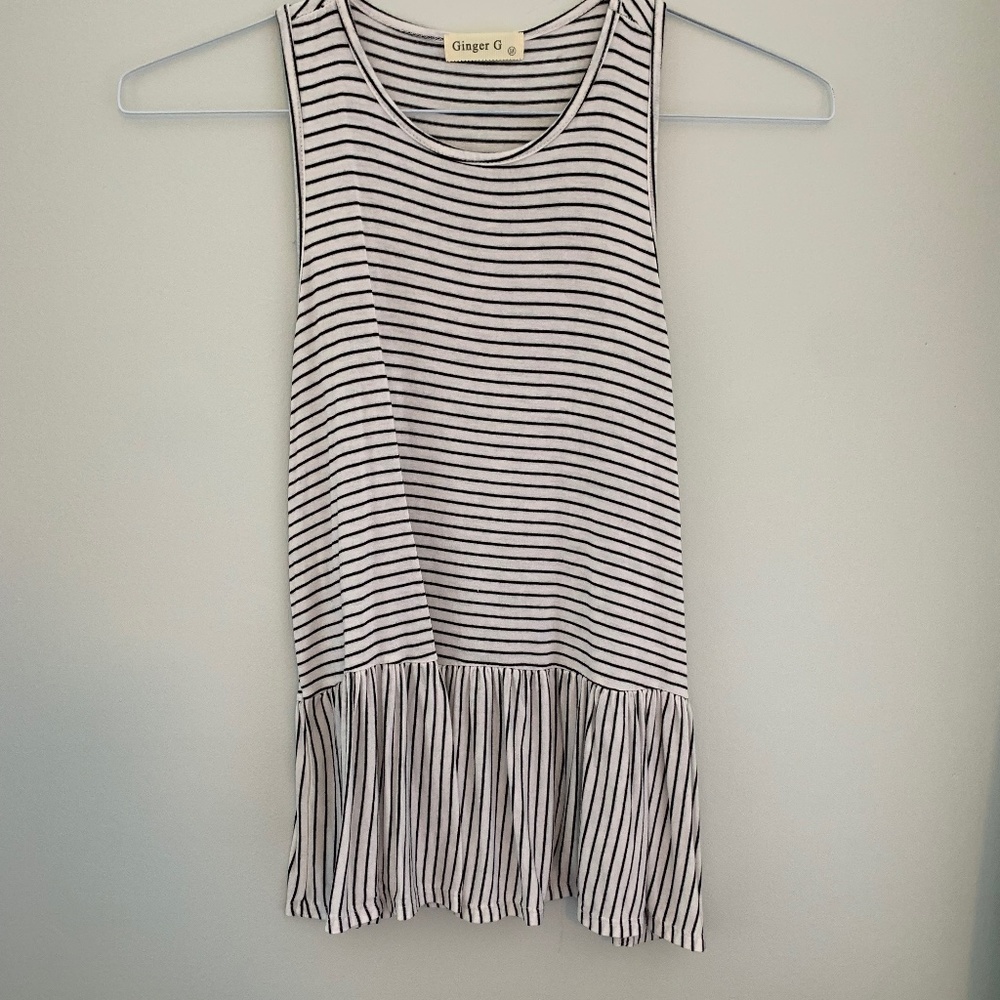 Black and White Striped Peplum Tank Top